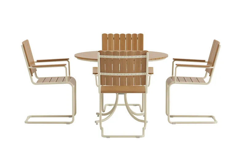 Kullaberg rund spisegruppe for utendørsbruk med 4 stoler 104 cm stål aintwood - Beige - Hagemøbler & utemiljø - Hagegruppe - Spisegrupper hage