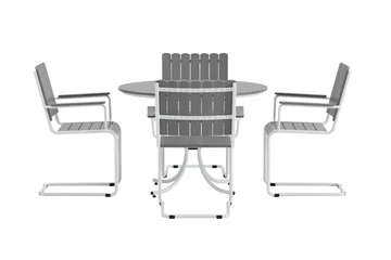 Kullaberg rund spisegruppe for utendørsbruk med 4 stoler 104 cm stål aintwood - Grå - Hagemøbler & utemiljø - Hagegruppe - Spisegrupper hage