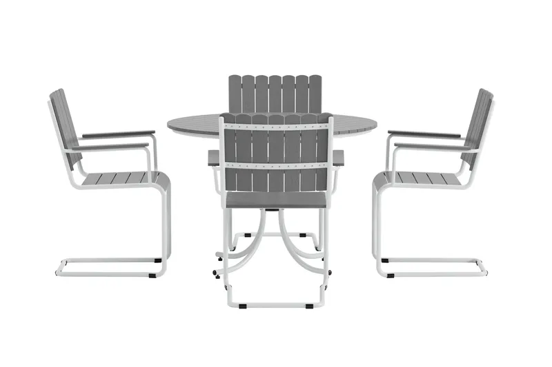 Kullaberg rund spisegruppe for utendørsbruk med 4 stoler 104 cm stål aintwood - Grå - Hagemøbler & utemiljø - Hagegruppe - Spisegrupper hage