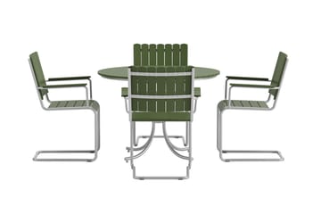 Kullaberg rund spisegruppe for utendørsbruk med 4 stoler 104 cm stål aintwood - Grønn - Hagemøbler & utemiljø - Hagegruppe - Spisegrupper hage