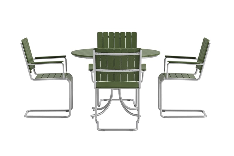 Kullaberg rund spisegruppe for utendørsbruk med 4 stoler 104 cm stål aintwood - Grønn - Hagemøbler & utemiljø - Hagegruppe - Spisegrupper hage