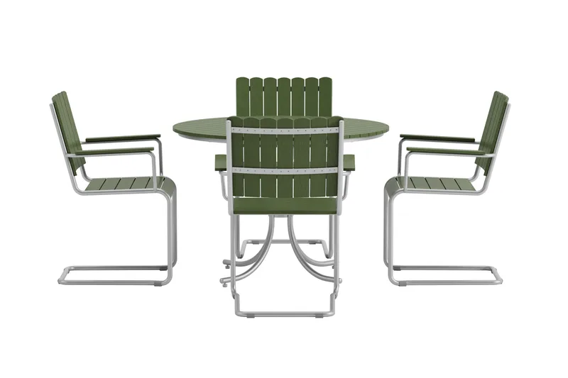 Kullaberg rund spisegruppe for utendørsbruk med 4 stoler 104 cm stål aintwood - Grønn - Hagemøbler & utemiljø - Hagegruppe - Spisegrupper hage