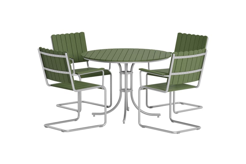 Kullaberg rund spisegruppe for utendørsbruk med 4 stoler 104 cm stål aintwood, Grønn