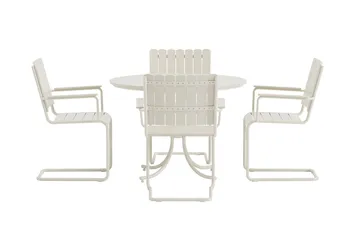 Kullaberg rund spisegruppe for utendørsbruk med 4 stoler 104 cm stål aintwood - Hvit - Hagemøbler & utemiljø - Hagegruppe - Spisegrupper hage