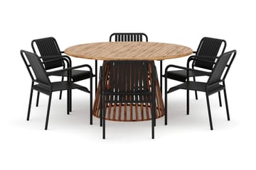 Lakenview Rundt Spisebord 150 cm med 6 Gardeno Spisestoler - Natur - Hagemøbler & utemiljø - Hagegruppe - Spisegrupper hage