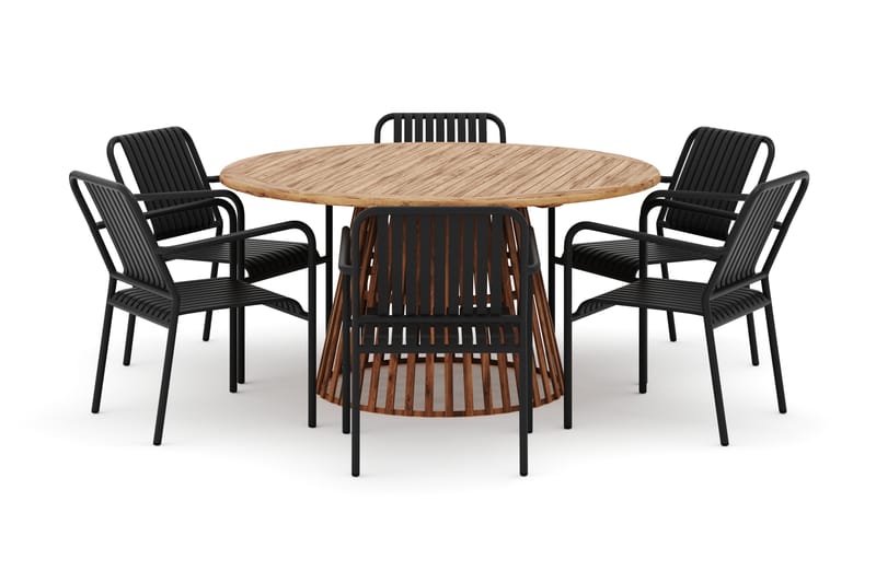 Lakenview Rundt Spisebord 150 cm med 6 Gardeno Spisestoler - Natur - Hagemøbler & utemiljø - Hagegruppe - Spisegrupper hage