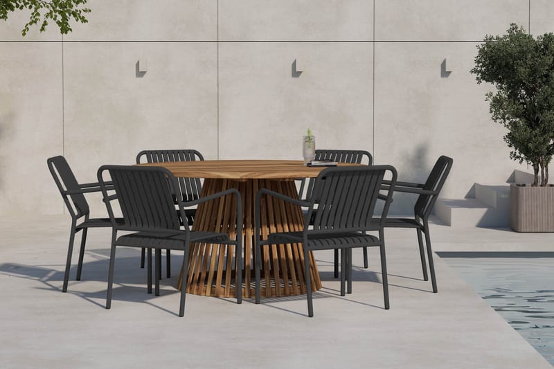 Lakenview Rundt Spisebord 150 cm med 6 Gardeno Spisestoler - Natur - Hagemøbler & utemiljø - Hagegruppe - Spisegrupper hage