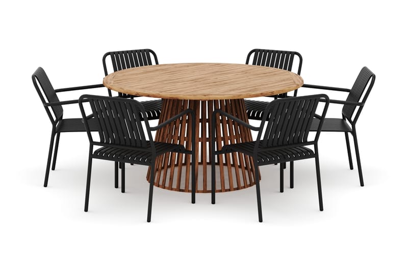 Lakenview Rundt Spisebord 150 cm med 6 Gardeno Spisestoler - Natur - Hagemøbler & utemiljø - Hagegruppe - Spisegrupper hage