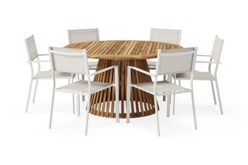 Lakenview Rundt Spisebord 150 cm med 6 Las Vegas Armstoler - Natur - Hagemøbler & utemiljø - Hagegruppe - Spisegrupper hage