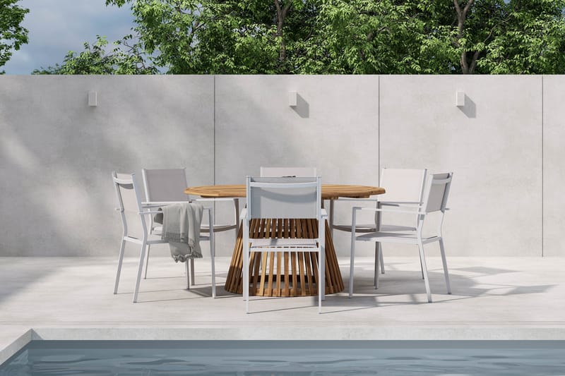 Lakenview Rundt Spisebord 150 cm med 6 Las Vegas Armstoler - Natur - Hagemøbler & utemiljø - Hagegruppe - Spisegrupper hage