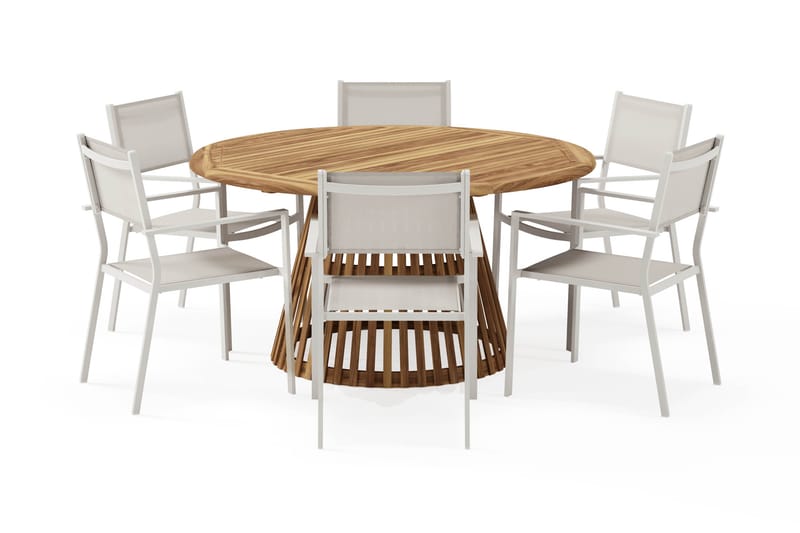 Lakenview Rundt Spisebord 150 cm med 6 Las Vegas Armstoler - Natur - Hagemøbler & utemiljø - Hagegruppe - Spisegrupper hage