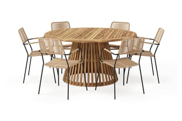 Lakenview Rundt Spisebord 150 cm med 6 Lindos Spisestoler - Natur - Hagemøbler & utemiljø - Hagegruppe - Spisegrupper hage