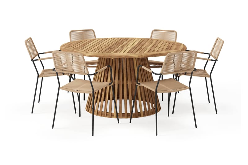 Lakenview Rundt Spisebord 150 cm med 6 Lindos Spisestoler - Natur - Hagemøbler & utemiljø - Hagegruppe - Spisegrupper hage