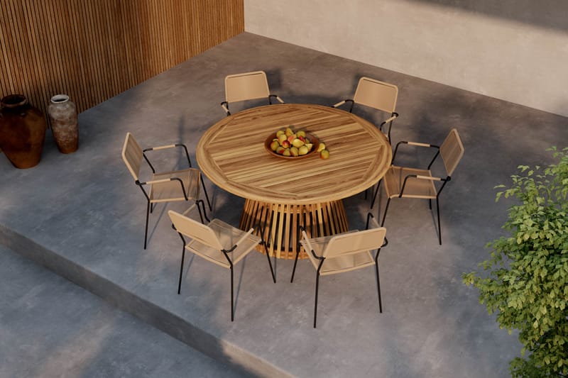 Lakenview Rundt Spisebord 150 cm med 6 Lindos Spisestoler - Natur - Hagemøbler & utemiljø - Hagegruppe - Spisegrupper hage