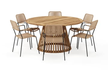 Lakenview Rundt Spisebord 150 cm med 6 Lindos Spisestoler - Natur - Hagemøbler & utemiljø - Hagegruppe - Spisegrupper hage