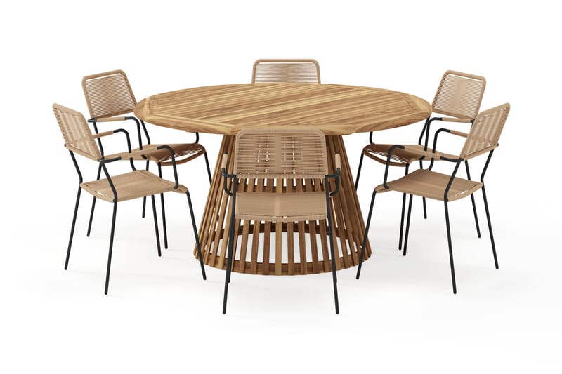 Lakenview Rundt Spisebord 150 cm med 6 Lindos Spisestoler - Natur - Hagemøbler & utemiljø - Hagegruppe - Spisegrupper hage