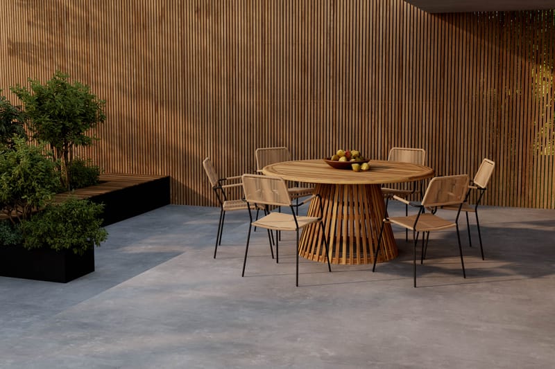 Lakenview Rundt Spisebord 150 cm med 6 Lindos Spisestoler - Natur - Hagemøbler & utemiljø - Hagegruppe - Spisegrupper hage
