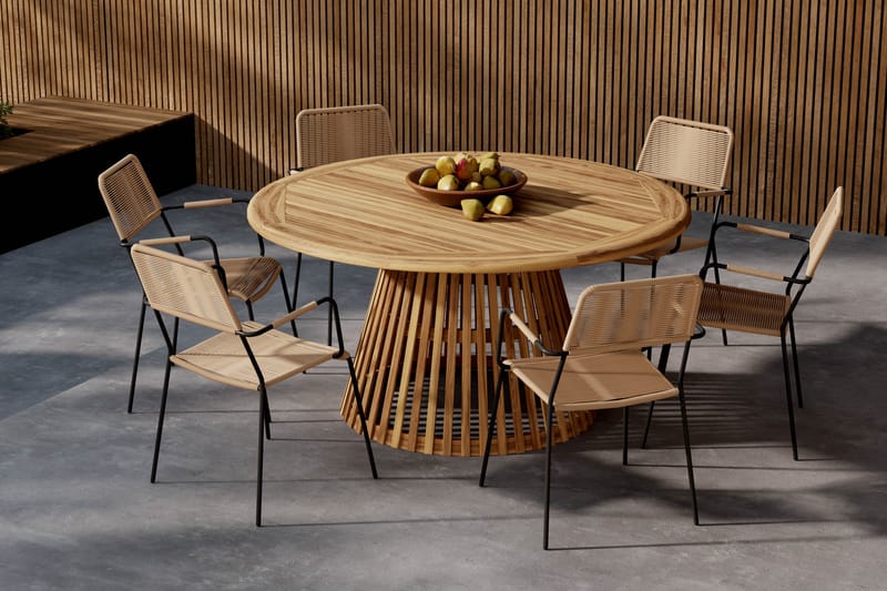 Lakenview Rundt Spisebord 150 cm med 6 Lindos Spisestoler - Natur - Hagemøbler & utemiljø - Hagegruppe - Spisegrupper hage