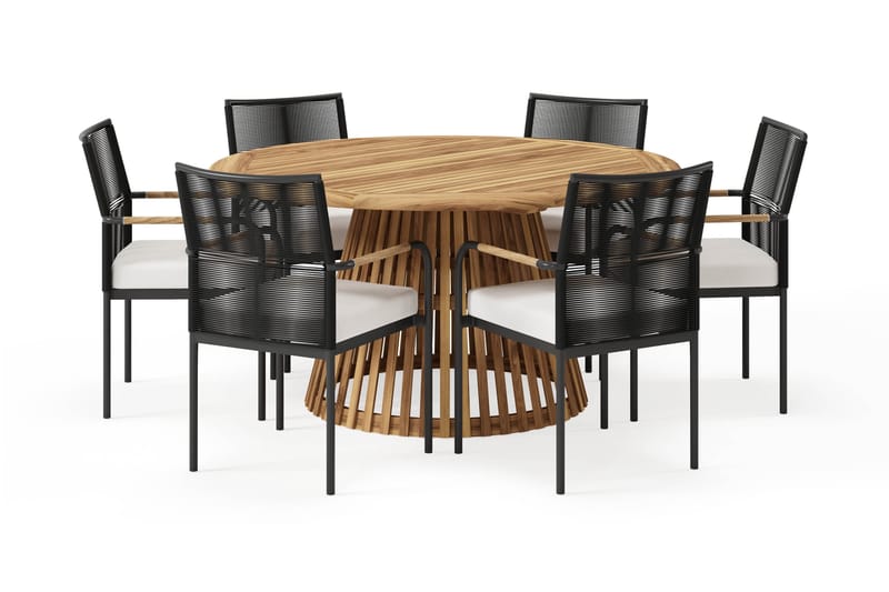Lakenview Rundt Spisebord 150 cm med 6 Sonia Spisestoler - Natur - Hagemøbler & utemiljø - Hagegruppe - Spisegrupper hage