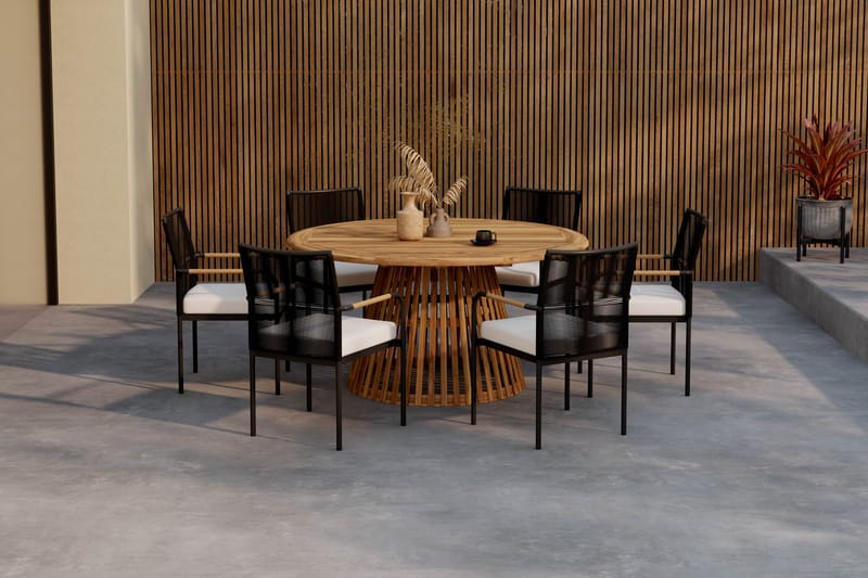 Lakenview Rundt Spisebord 150 cm med 6 Sonia Spisestoler - Natur - Hagemøbler & utemiljø - Hagegruppe - Spisegrupper hage
