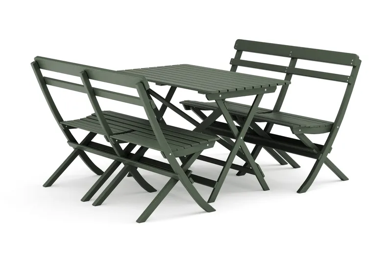 Landet utendørs spisegruppe 118x70x74 cm med 2 sofaer, Grønn