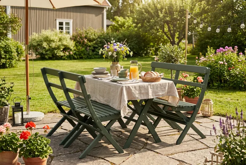 Landet utendørs spisegruppe 118x70x74 cm med 2 sofaer - Grønn - Hagemøbler & utemiljø - Hagegruppe - Spisegrupper hage