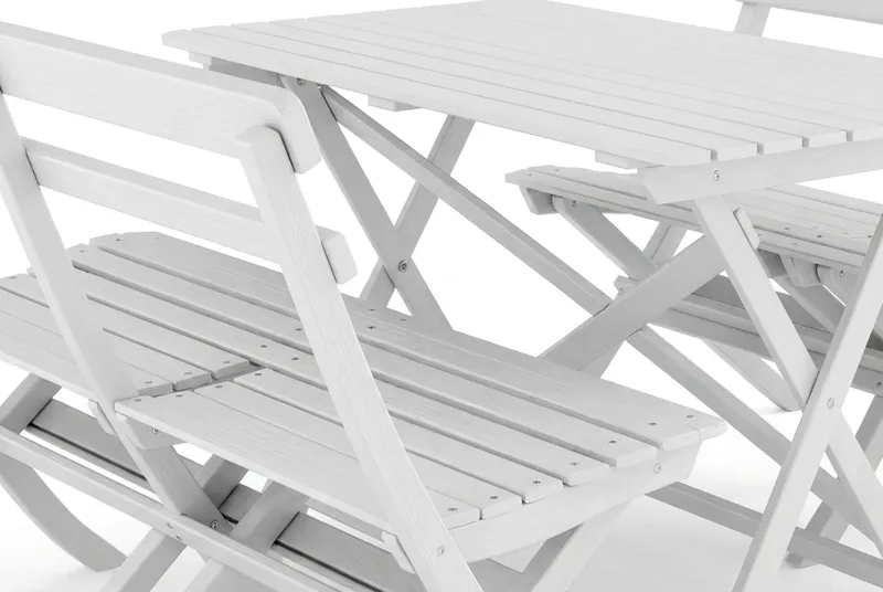 Landet utendørs spisegruppe 118x70x74 cm med 2 sofaer - Hvit - Hagemøbler & utemiljø - Hagegruppe - Spisegrupper hage