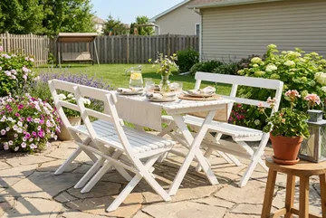 Landet utendørs spisegruppe 118x70x74 cm med 2 sofaer - Hvit - Hagemøbler & utemiljø - Hagegruppe - Spisegrupper hage