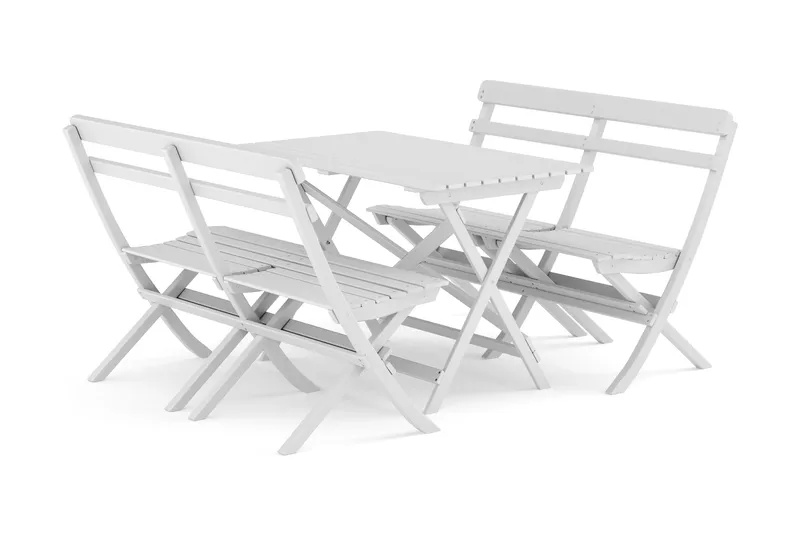 Landet utendørs spisegruppe 118x70x74 cm med 2 sofaer, Hvit