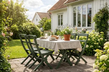 Landet utendørs spisegruppe 118x70x74 cm med 4 klappstoler - Grønn - Hagemøbler & utemiljø - Hagegruppe - Spisegrupper hage