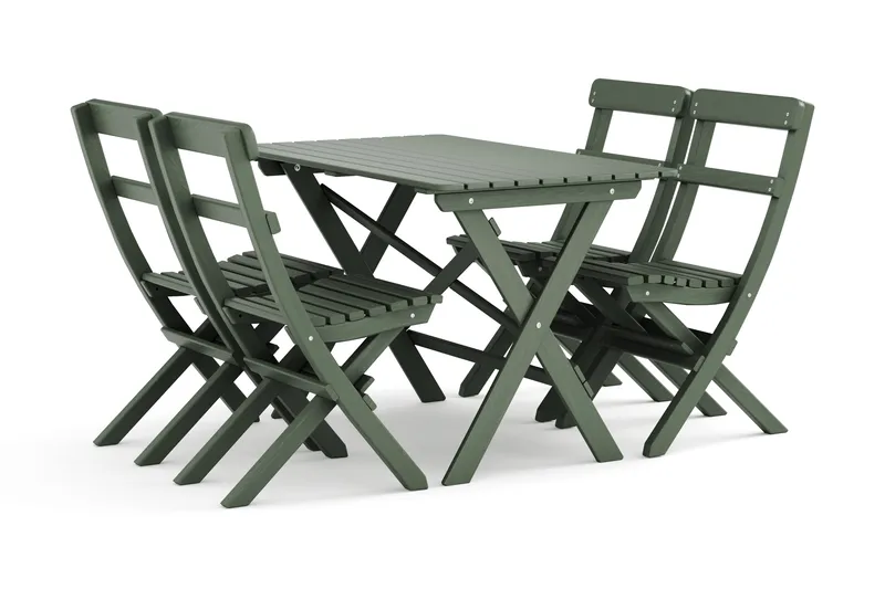 Landet Utendørs spisegruppe 118x70x74 cm med 4 klappstoler, Grønn