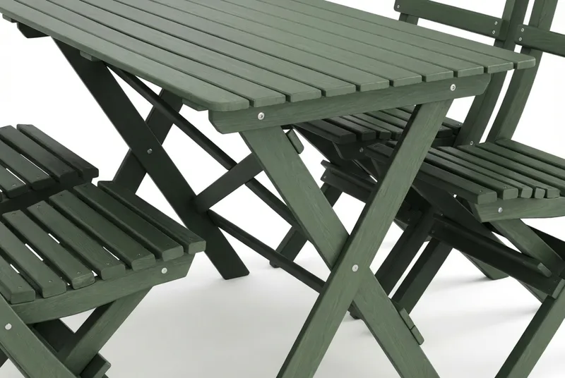 Landet utendørs spisegruppe 118x70x74 cm med 4 klappstoler - Grønn - Hagemøbler & utemiljø - Hagegruppe - Spisegrupper hage