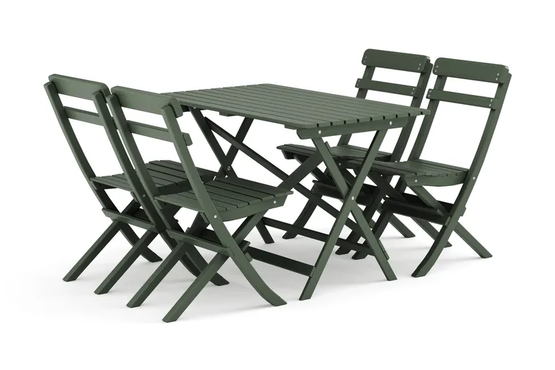 Landet utendørs spisegruppe 118x70x74 cm med 4 klappstoler, Grønn