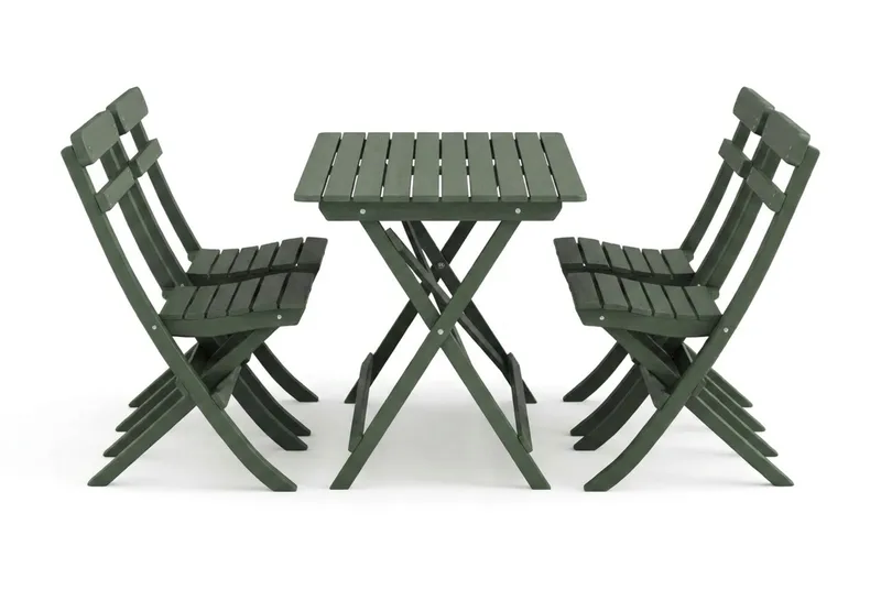Landet utendørs spisegruppe 118x70x74 cm med 4 klappstoler - Grønn - Hagemøbler & utemiljø - Hagegruppe - Spisegrupper hage