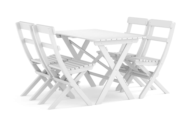 Landet utendørs spisegruppe 118x70x74 cm med 4 klappstoler, Hvit