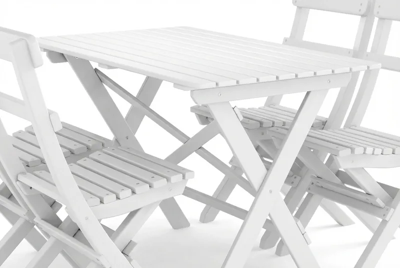 Landet utendørs spisegruppe 118x70x74 cm med 4 klappstoler - Hvit - Hagemøbler & utemiljø - Hagegruppe - Spisegrupper hage