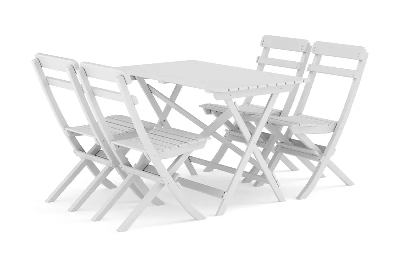 Landet utendørs spisegruppe 118x70x74 cm med 4 klappstoler, Hvit