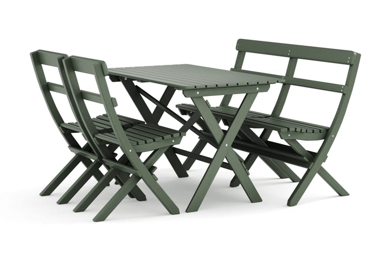 Landet Utendørs spisegruppe 118x70x74 cm med sofa og 2 klappstoler, Grønn