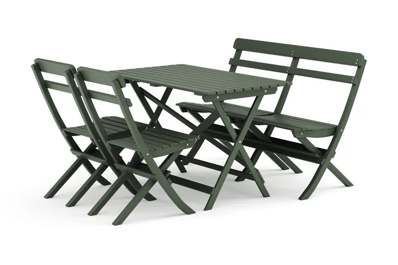 Landet utendørs spisegruppe 118x70x74 cm med sofa og 2 klappstoler, Grønn