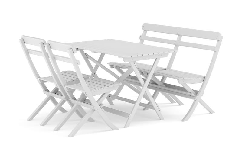Landet utendørs spisegruppe 118x70x74 cm med sofa og 2 klappstoler, Hvit