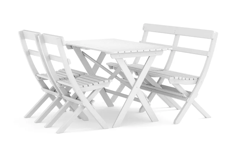 Landet utendørs spisegruppe 118x70x74 cm med sofa og 2 klappstoler, Hvit