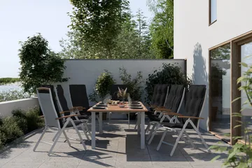 Las Vegas Spisegruppe 220-280x100+8 Las Vegas Lyx Stol Pute - Hvit/Teak/Svart - Hagemøbler & utemiljø - Hagegruppe - Spisegrupper hage