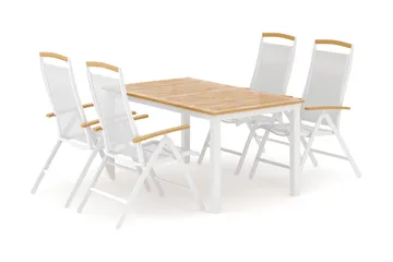 Las Vegas utendørs spisegruppe, uttrekkbar 152–210x90 cm med 4 Las Vegas regulerbare stoler - Hvit - Hagemøbler & utemiljø - Hagegruppe - Spisegrupper hage