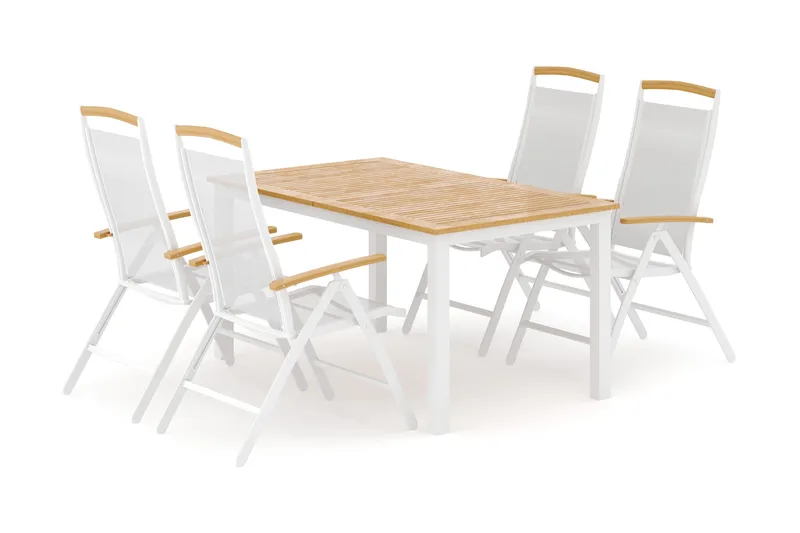 Las Vegas utendørs spisegruppe, uttrekkbar 152–210x90 cm med 4 Las Vegas regulerbare stoler - Hvit - Hagemøbler & utemiljø - Hagegruppe - Spisegrupper hage