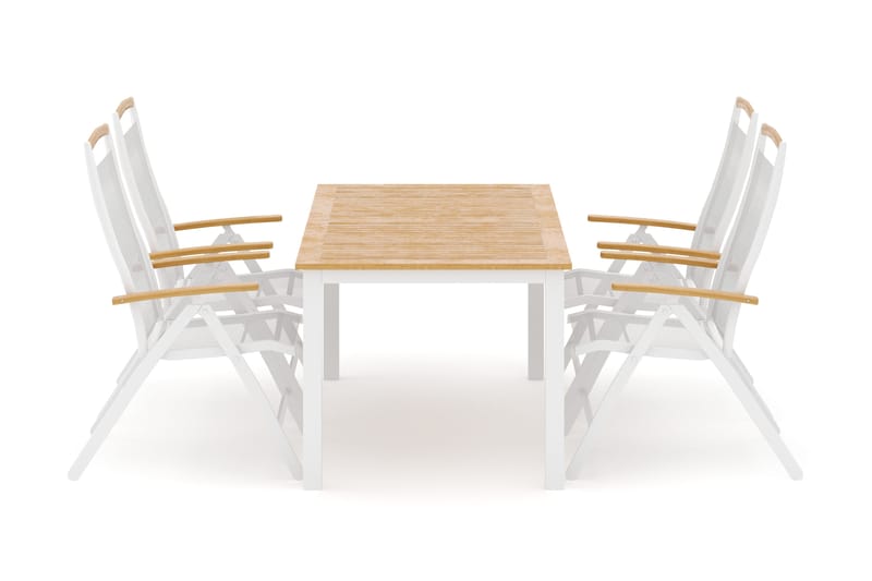 Las Vegas utendørs spisegruppe, uttrekkbar 152–210x90 cm med 4 Las Vegas regulerbare stoler, Hvit