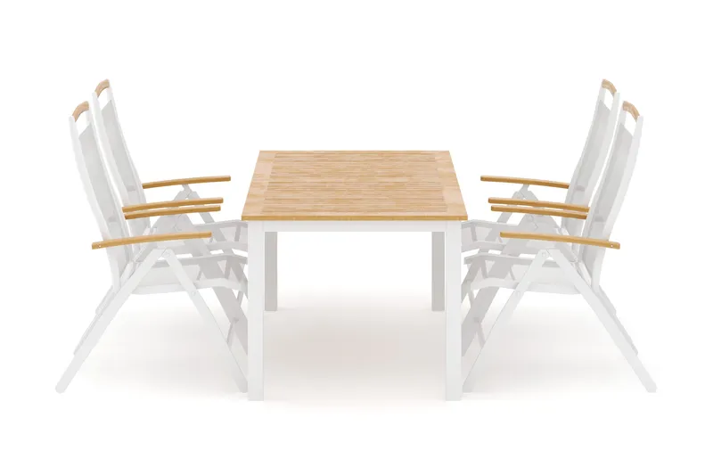 Las Vegas utendørs spisegruppe, uttrekkbar 152–210x90 cm med 4 Las Vegas regulerbare stoler, Hvit