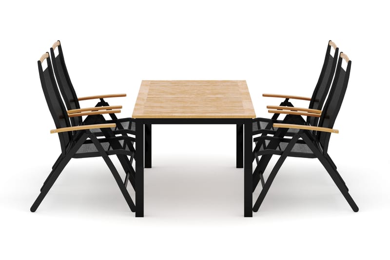 Las Vegas utendørs spisegruppe, uttrekkbar 152–210x90 cm med 4 Las Vegas regulerbare stoler, Svart