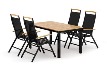 Las Vegas utendørs spisegruppe, uttrekkbar 152–210x90 cm med 4 Las Vegas regulerbare stoler - Svart - Hagemøbler & utemiljø - Hagegruppe - Spisegrupper hage