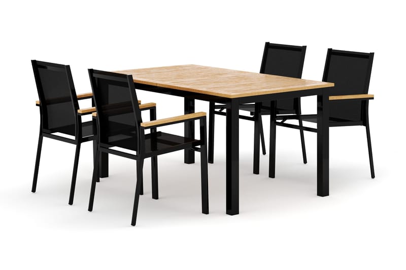 Las Vegas utendørs spisegruppe, uttrekkbar 152–210x90 cm med 4 Las Vegas stablebare stoler, Svart