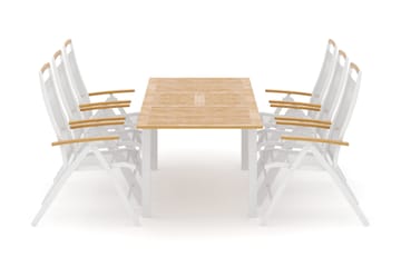 Las Vegas utendørs spisegruppe, uttrekkbar 152–210x90 cm med 6 Las Vegas regulerbare stoler - Hvit - Hagemøbler & utemiljø - Hagegruppe - Spisegrupper hage